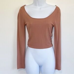 ZARA Long Sleeve Cropped Fitted Blouse Light Brown Size Medium